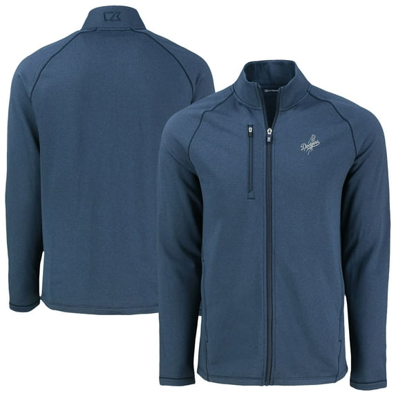 Men's Cutter & Buck Heather Navy Los Angeles Dodgers Peshastin Eco Fleece Recycled Raglan Full-Zip Jacket