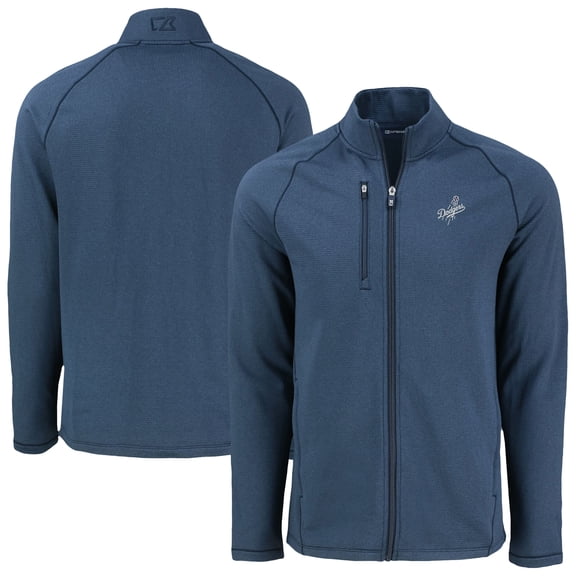 Men's Cutter & Buck Heather Navy Los Angeles Dodgers Peshastin Eco Fleece Recycled Raglan Full-Zip Jacket