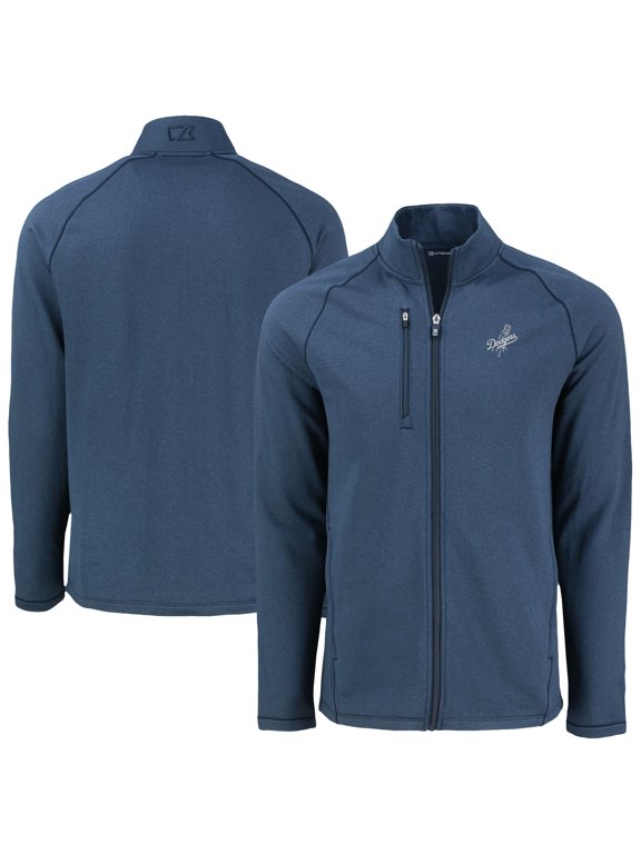 Men's Cutter & Buck Heather Navy Los Angeles Dodgers Peshastin Eco Fleece Recycled Raglan Full-Zip Jacket