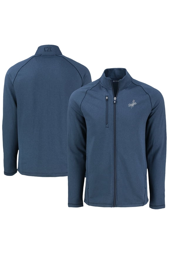 Men's Cutter & Buck Heather Navy Los Angeles Dodgers Peshastin Eco Fleece Recycled Raglan Full-Zip Jacket