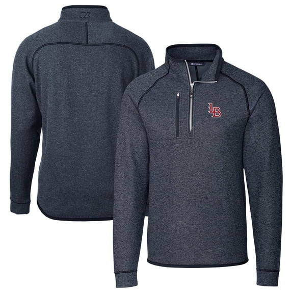Men's Cutter & Buck Heather Navy Louisville Bats Big & Tall Mainsail Sweater-Knit Half-Zip Pullover Jacket