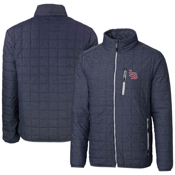 Men's Cutter & Buck Heather Navy Louisville Bats Rainier PrimaLoft Eco Insulated Full-Zip Puffer Jacket