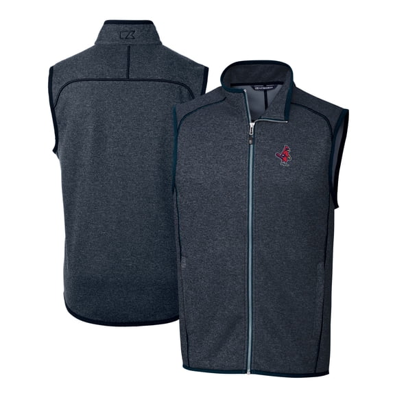 Men's Cutter & Buck Heather Navy Memphis Redbirds Mainsail Sweater-Knit Full-Zip Vest