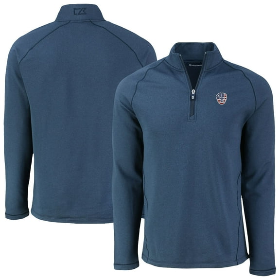 Men's Cutter & Buck Heather Navy Milwaukee Brewers Peshastin Eco Fleece Recycled Raglan Quarter-Zip Top