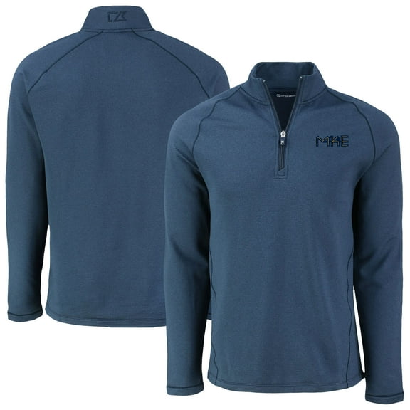 Men's Cutter & Buck Heather Navy Milwaukee Brewers Peshastin Eco Fleece Recycled Raglan Quarter-Zip Top