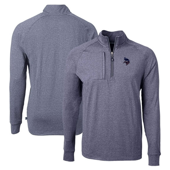 Men's Cutter & Buck Heather Navy Minnesota Vikings Adapt Eco Knit Quarter-Zip Pullover Top