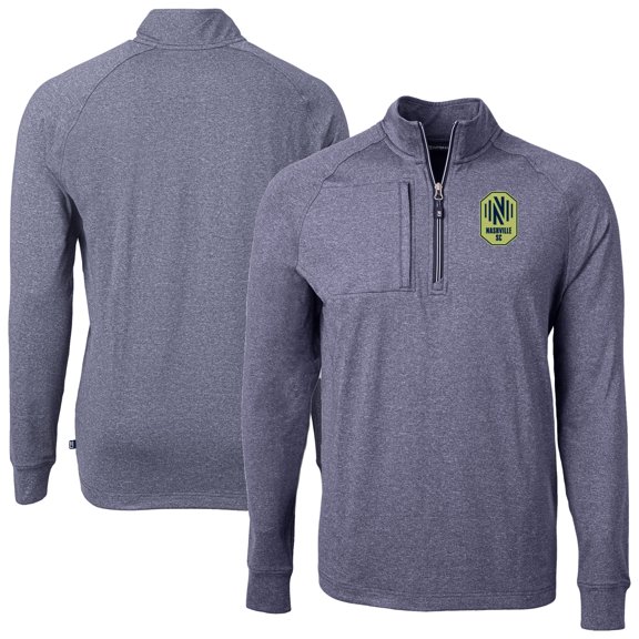 Men's-Cutter & Buck  Heather Navy Nashville SC Adapt Eco Knit Heather Raglan Quarter-Zip Pullover Top