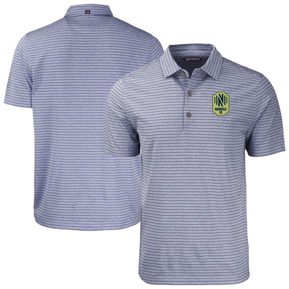 Men's-Cutter & Buck Heather Navy Nashville SC Big & Tall Forge Eco Heather Stripe Stretch Recycled Polo
