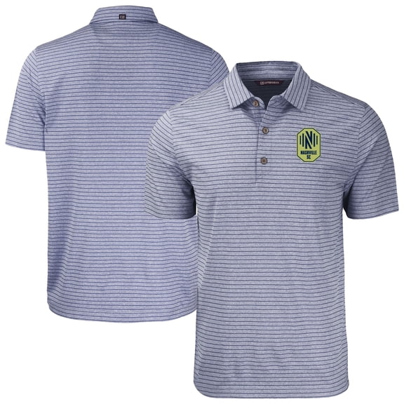 Men's Cutter & Buck Heather Navy Nashville SC Forge Eco Stripe Stretch Recycled Tri-Blend Polo