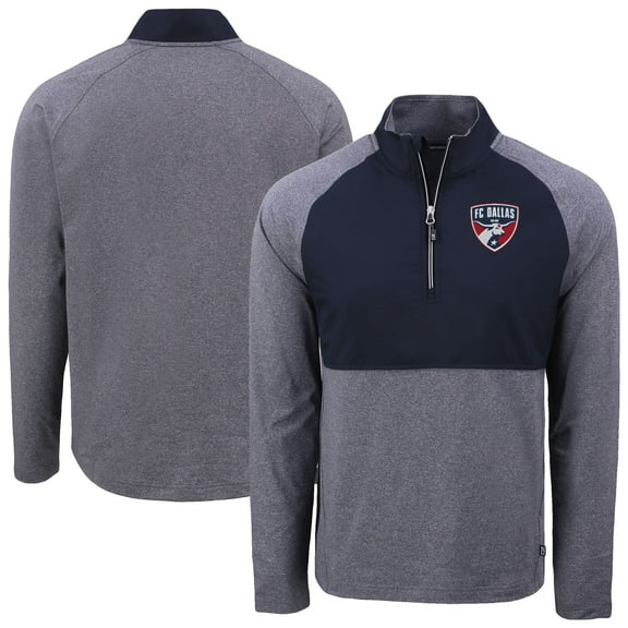 Men's-Cutter & Buck Heather Navy/Navy FC Dallas Adapt Eco Knit Hybrid Recycled Raglan Quarter-Zip Pullover Top