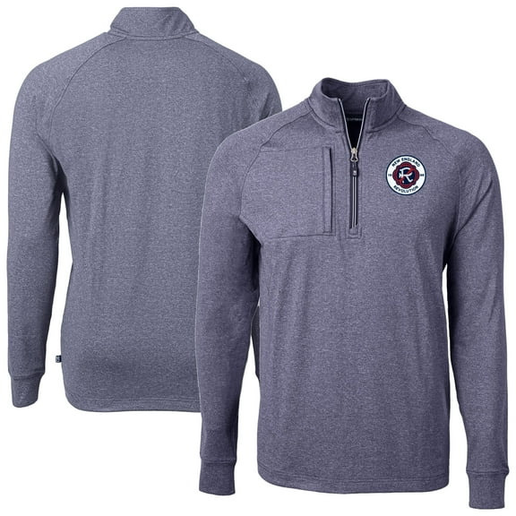 Men's-Cutter & Buck Heather Navy New England Revolution Adapt Eco Knit Heather Raglan Quarter-Zip Pullover Top
