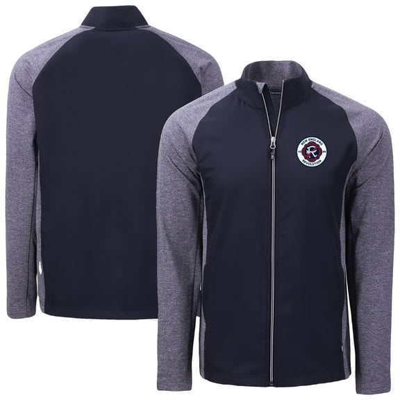 Men's-Cutter & Buck Heather Navy New England Revolution Adapt Eco Knit Hybrid Recycled Full-Zip Jacket