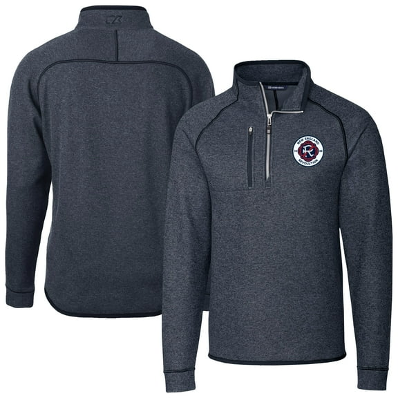 Men's-Cutter & Buck Heather Navy New England Revolution Big & Tall Mainsail Sweater-Knit Half-Zip Pullover Top