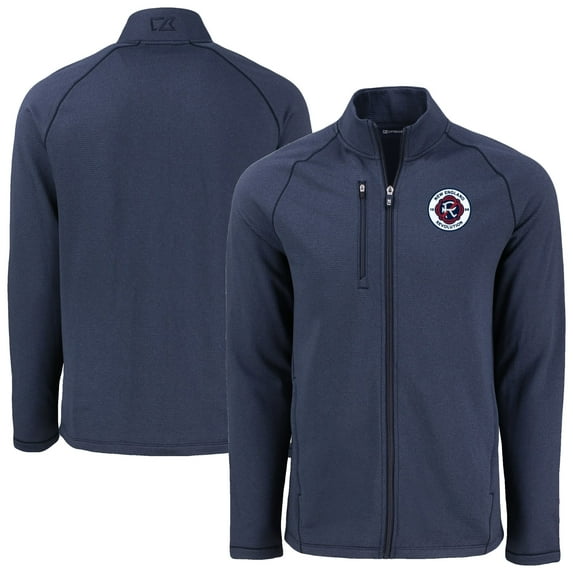 Men's-Cutter & Buck Heather Navy New England Revolution Peshastin Eco Fleece Recycled Raglan Full-Zip Jacket