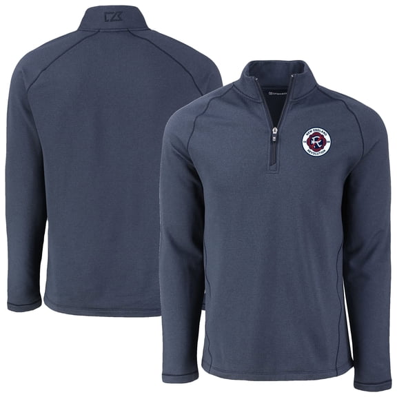 Men's Cutter & Buck Heather Navy New England Revolution Peshastin Eco Fleece Recycled Raglan Half-Zip Top