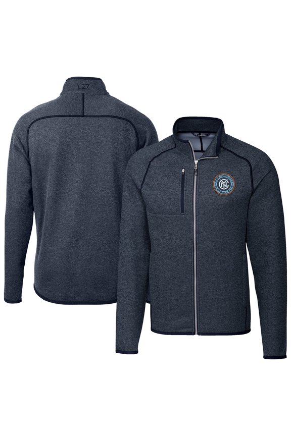 Men's-Cutter & Buck Heather Navy New York City FC Mainsail Sweater-Knit Full Zip Jacket