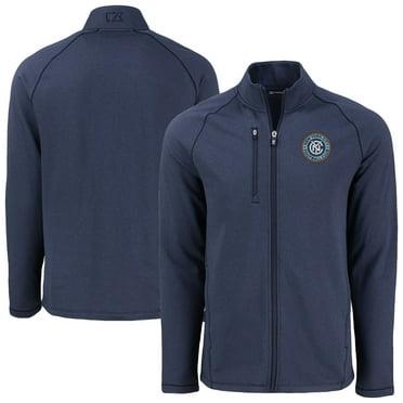 Men's-Cutter & Buck  Heather Navy New York City FC Peshastin Eco Fleece Recycled Raglan Full-Zip Jacket