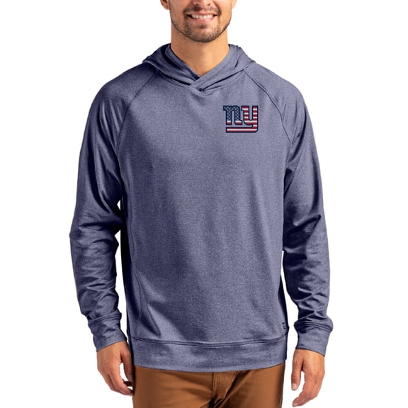 Men's Cutter & Buck Heather Navy New York Giants Adapt Americana Knit Recycled Raglan Pullover Hoodie