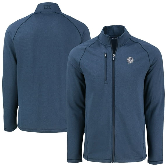 Men's Cutter & Buck Heather Navy New York Yankees Peshastin Eco Fleece Recycled Tri-Blend Raglan Full-Zip Jacket