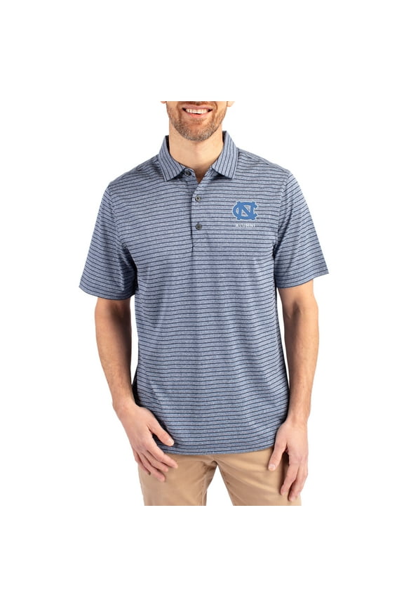 Men's Cutter & Buck Heather Navy North Carolina Tar Heels Alumni Forge Eco Double Stripe Stretch Recycled Polo
