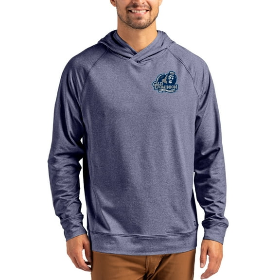 Men's Cutter & Buck Heather Navy Old Dominion Monarchs Primary Logo Adapt Knit Raglan Pullover Hoodie