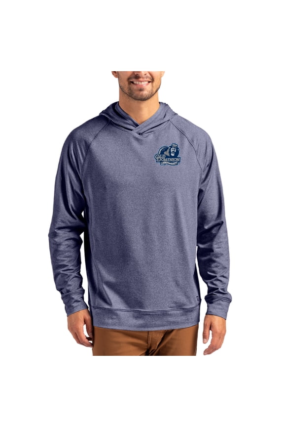 Men's Cutter & Buck Heather Navy Old Dominion Monarchs Primary Logo Adapt Knit Raglan Pullover Hoodie
