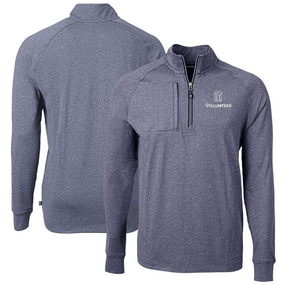 Men's Cutter & Buck Heather Navy PGA TOUR Volunteers Big & Tall Adapt Eco Knit Quarter-Zip Pullover Top