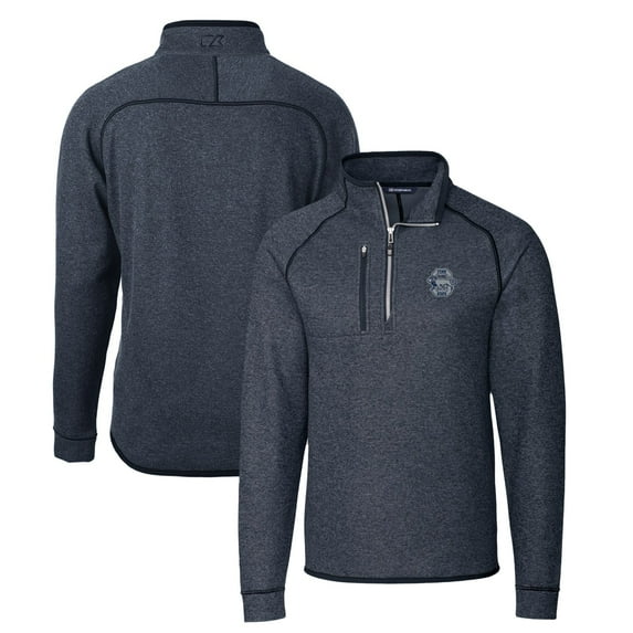 Men's Cutter & Buck Heather Navy Penn State Nittany Lions Mainsail Sweater-Knit Big & Tall Half-Zip Pullover Jacket