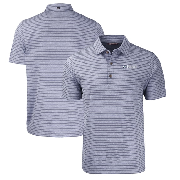 Men's Cutter & Buck Heather Navy Pennsylvania Quakers Big & Tall Forge Eco Heather Stripe Stretch Recycled Polo