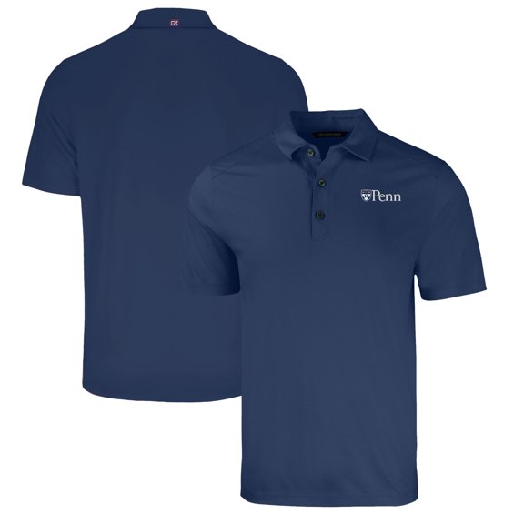 Men's Cutter & Buck Heather Navy Pennsylvania Quakers Forge Eco Stretch Recycled Polo