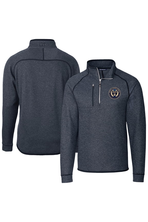 Men's-Cutter & Buck Heather Navy Philadelphia Union Big & Tall Mainsail Sweater-Knit Half-Zip Pullover Top
