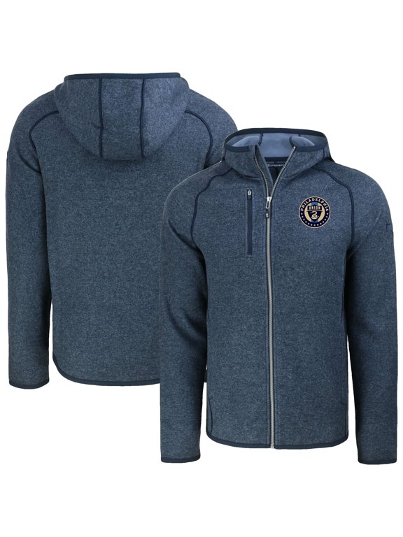Men's-Cutter & Buck Heather Navy Philadelphia Union Mainsail Raglan Full-Zip Hooded Jacket