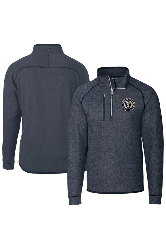 Men's-Cutter & Buck Heather Navy Philadelphia Union Mainsail Sweater-Knit Half-Zip Raglan Jacket