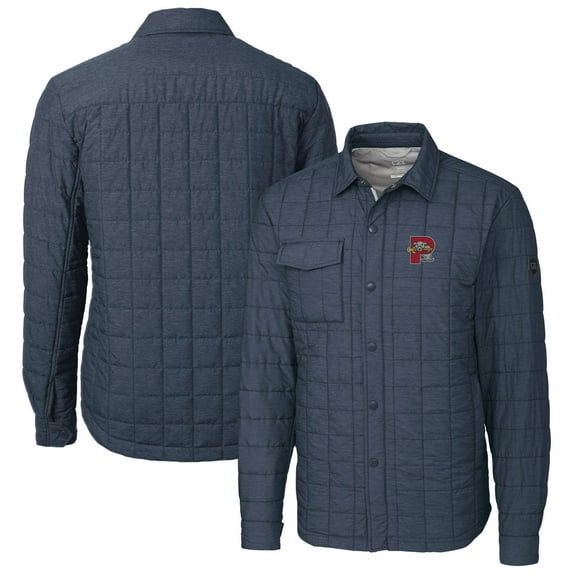 Men's Cutter & Buck Heather Navy Portland Sea Dogs Rainier PrimaLoft Eco Insulated Quilted Button-Up Shacket