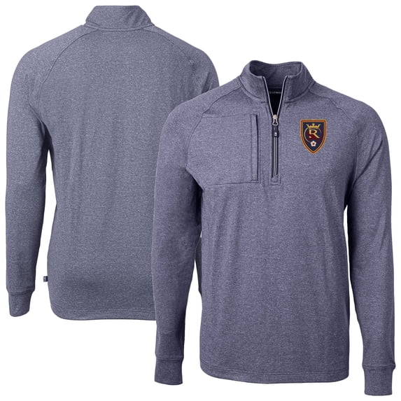 Men's-Cutter & Buck Heather Navy Real Salt Lake Adapt Eco Knit Heather Raglan Quarter-Zip Top