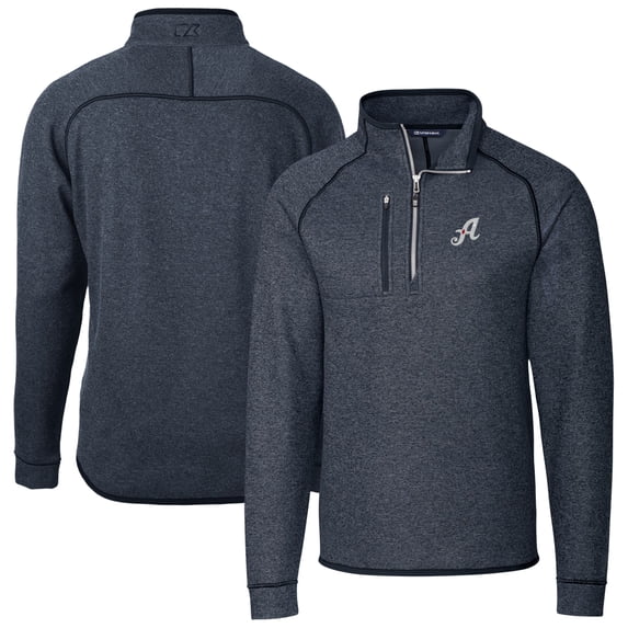 Men's Cutter & Buck Heather Navy Reno Aces Mainsail Sweater-Knit Half-Zip Pullover Jacket