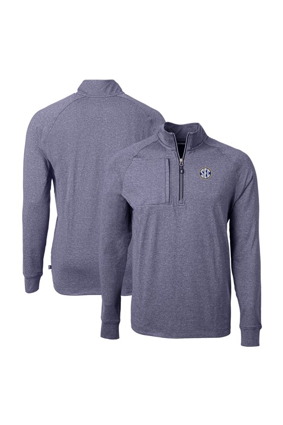 Men's Cutter & Buck Heather Navy SEC Gear Adapt Eco Knit Heather Quarter-Zip Pullover Top