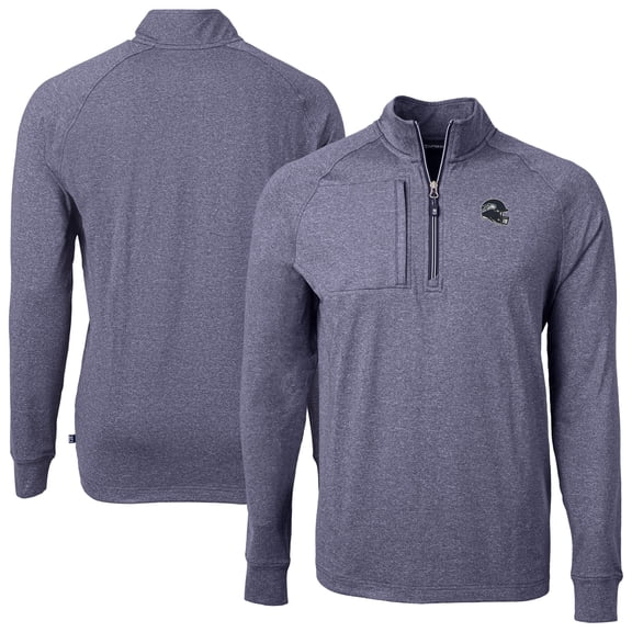 Men's Cutter & Buck Heather Navy Seattle Seahawks Big & Tall Adapt Eco Raglan Quarter-Zip Jacket