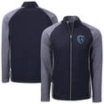 thumbnail image 1 of Men's-Cutter & Buck  Heather Navy Sporting Kansas City Adapt Eco Knit Hybrid Recycled Full-Zip Jacket, 1 of 3