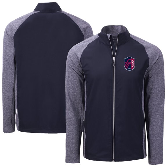 Men's-Cutter & Buck  Heather Navy St. Louis City SC Adapt Eco Knit Hybrid Recycled Full-Zip Jacket