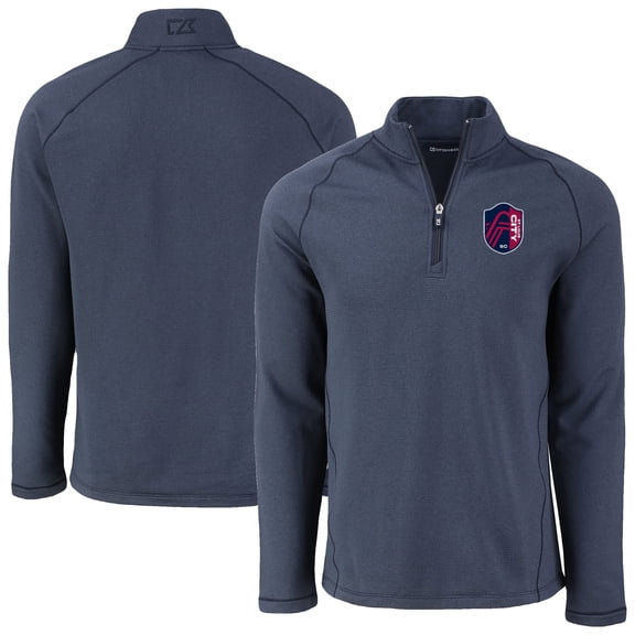 Men's-Cutter & Buck Heather Navy St. Louis City SC Peshastin Eco Fleece Recycled Raglan Half-Zip Top