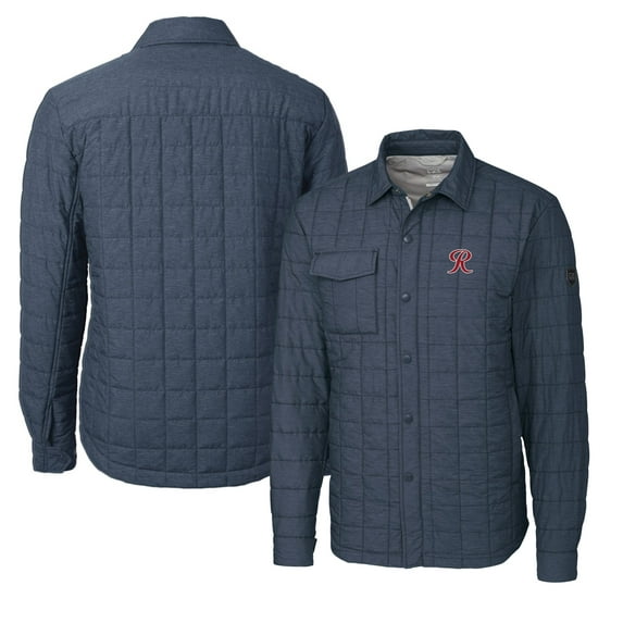 Men's Cutter & Buck Heather Navy Tacoma Rainiers Big & Tall Rainier PrimaLoft Eco Insulated Quilted Button-Up Shacket