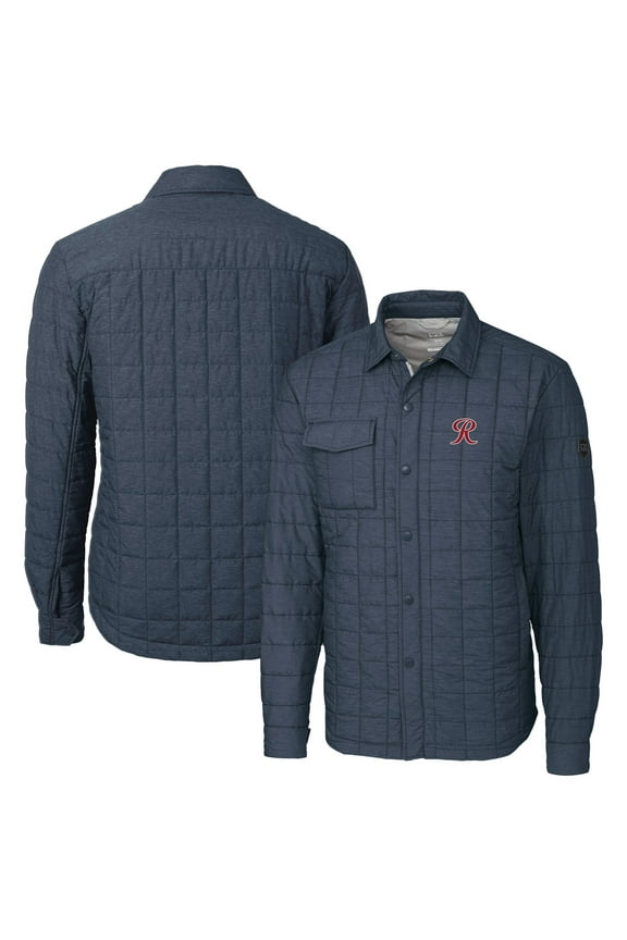Men's Cutter & Buck Heather Navy Tacoma Rainiers Rainier PrimaLoft Eco Insulated Quilted Button-Up Shacket