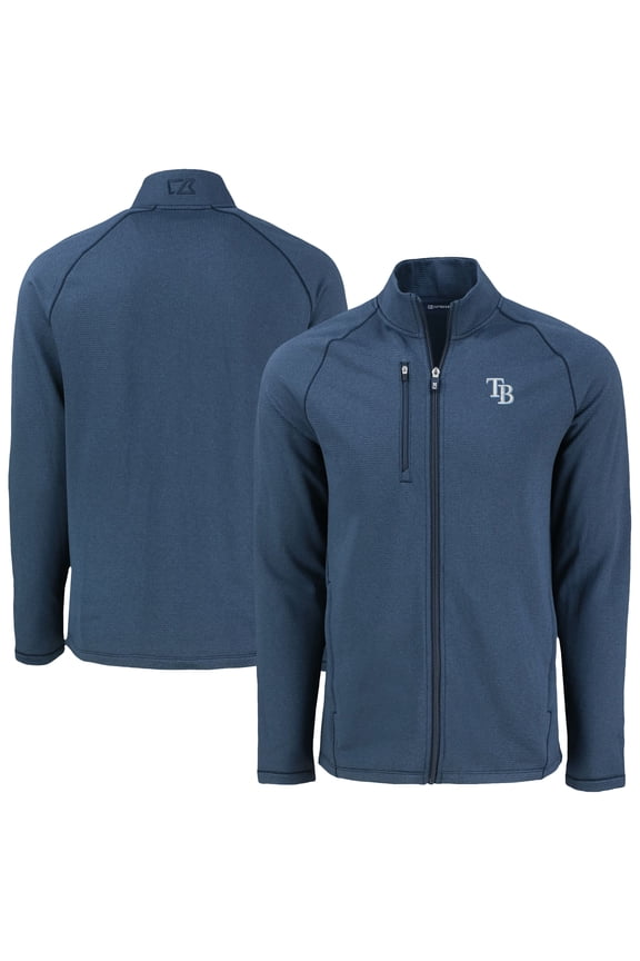 Men's Cutter & Buck Heather Navy Tampa Bay Rays Peshastin Eco Fleece Recycled Raglan Full-Zip Jacket