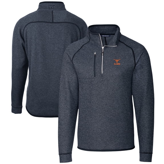 Men's Cutter & Buck Heather Navy Texas Longhorns Alumni Logo Mainsail Sweater-Knit Half-Zip Pullover Jacket