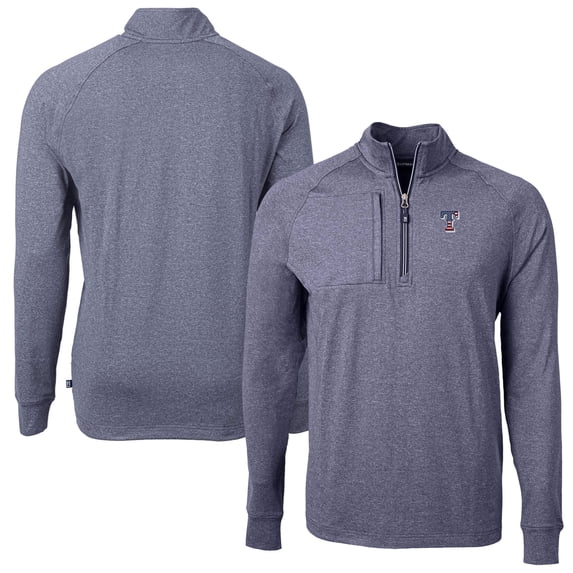 Men's Cutter & Buck Heather Navy Texas Rangers Americana Logo Big & Tall Adapt Eco Knit Stretch Recycled Quarter-Zip