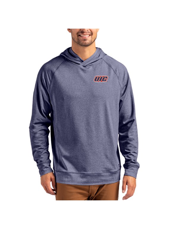 Men's Cutter & Buck Heather Navy UIC Flames Primary Logo Adapt Knit Raglan Pullover Hoodie