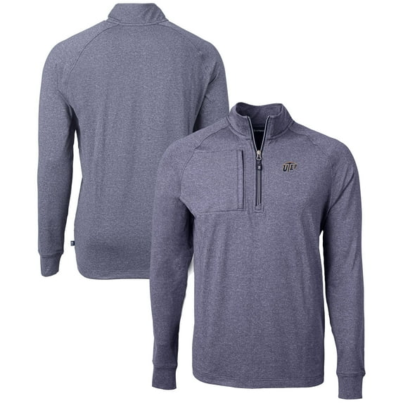 Men's Cutter & Buck Heather Navy UTEP Miners Big & Tall Adapt Eco Knit Quarter-Zip Pullover Top