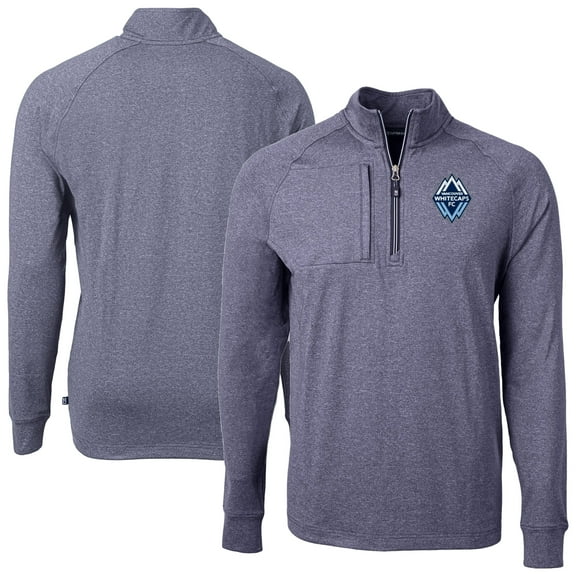 Men's-Cutter & Buck Heather Navy Vancouver Whitecaps FC Big & Tall Adapt Eco Knit Raglan Quarter-Zip Top