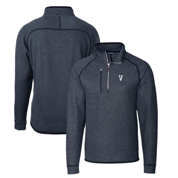 Men's Cutter & Buck Heather Navy Villanova Wildcats Mainsail Sweater-Knit Half-Zip Pullover Jacket
